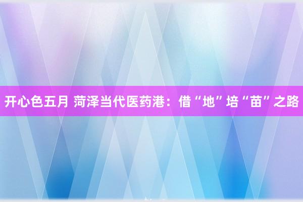 开心色五月 菏泽当代医药港：借“地”培“苗”之路
