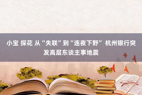 小宝 探花 从“失联”到“连夜下野” 杭州银行突发高层东谈主事地震